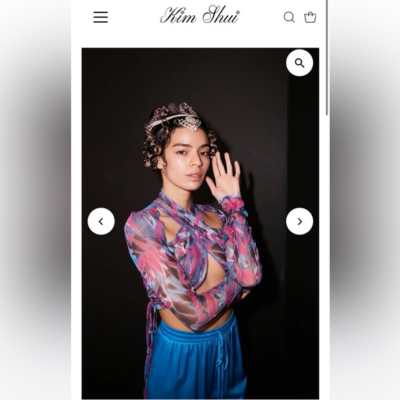 NWOT Kim Shui Mesh Crop Long Sleeve Cutout Cross Top (XS Pink Blue Multi) Tropic - Picture 9 of 10